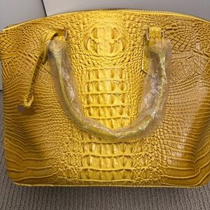 Yellow Crocodile Embossed Top Handle Satchel Bag